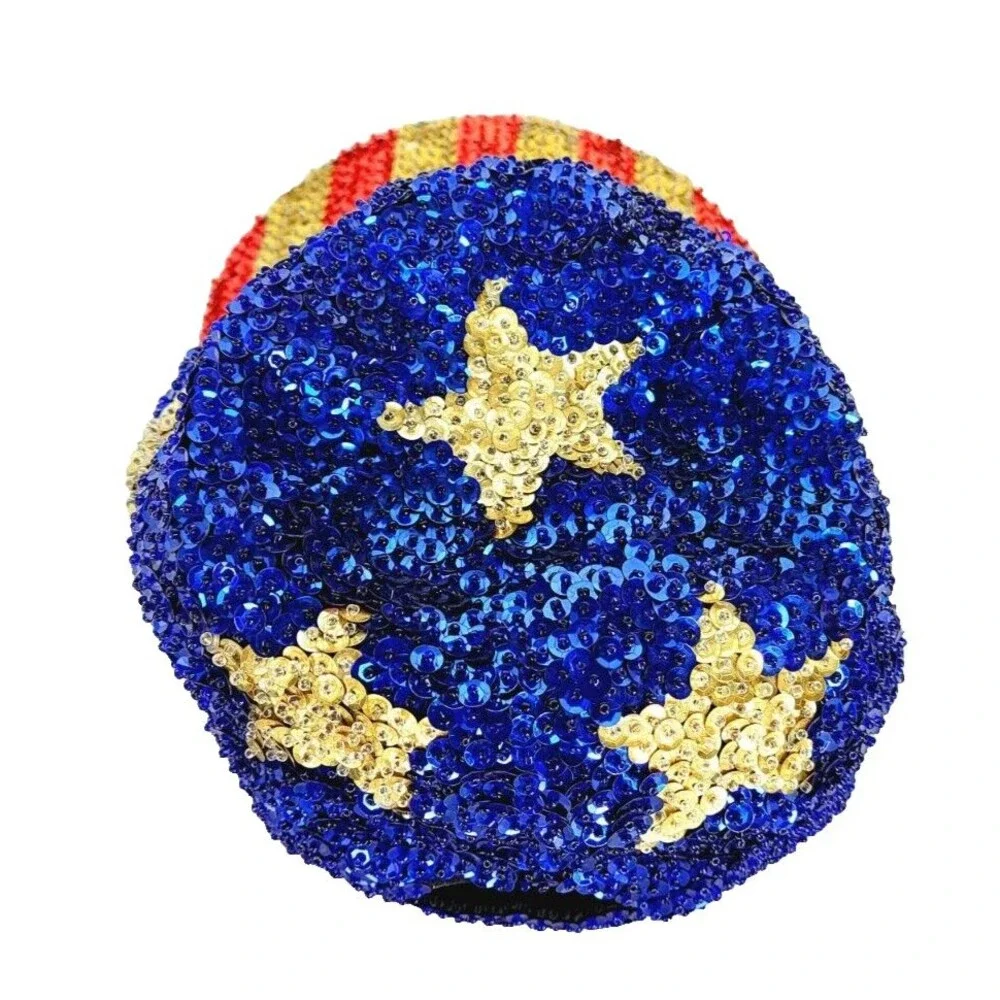 Vintage Beaded Sequined Gold Stars and Stripes Patriotic Blingy Flag Hat Adult - Picture 6 of 7